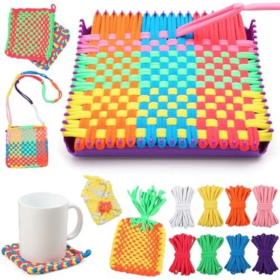 Weaving Loom Kit Toy - Birthday Gifts for Kids 6 7 8 9 10 11 12 Years Old - Arts and Crafts Kit for Girls Ages 6-8 10-12, DIY Potholder Knitting Kit with Loops$$Art & Craft