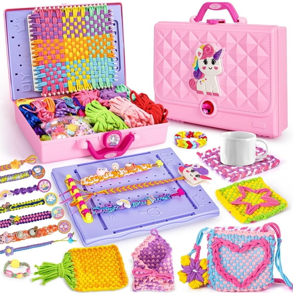 Unicorn 2-in-1 Friendship Bracelet Kit, Weaving Loom Toy for Kids, Crafts Kit for Girls age 6-12, Knitting Activity DIY Toys Birthday Gift for Girls Ages 6 to 12