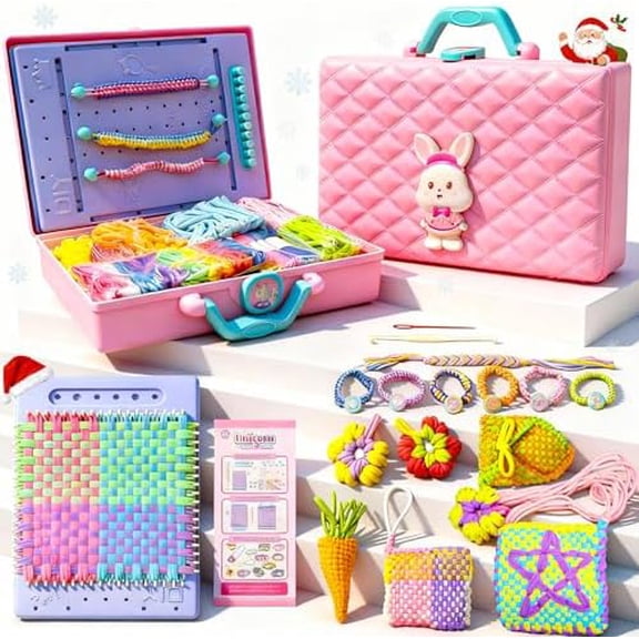 Weaving Loom Kit Toys & Friendship Bracelet Making Kit for Kids, Birthday Christmas Gifts for Girls Ages 6 7 8 9 10-12, Potholder Coaster Rainbow Bands Weaving Kit, Creative DIY Arts and Craft Looms