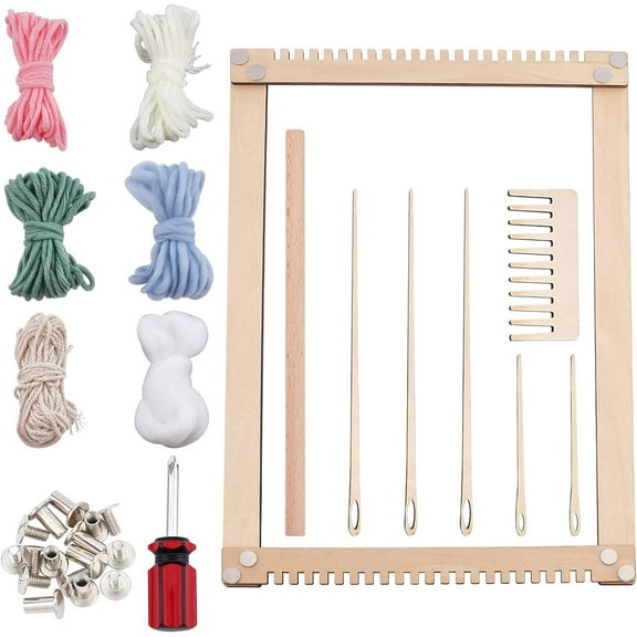 Weaving Loom Kit Wood Hand Loom Stick Set DIY Woven Loom Set with Wooden Shuttles Weaving Stick and Wood Weaving Comb for DIY Making