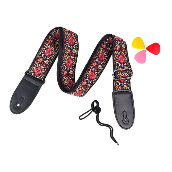 Weaving PU Leather Ends Guitar Strap, Soft Adjustable Comfortable Cotton Acoustic Guitar Strap for Electric Guitars Bass