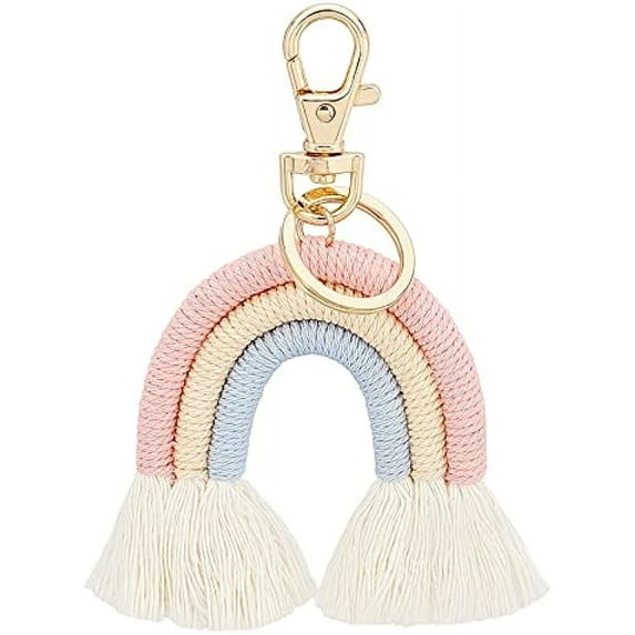 Weaving Rainbow Keychain Macrame Rainbow Tassel Charm Boho Rainbow Tassel Keychains
