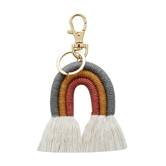 Weaving Rainbow Keychain Tassel Macrame Key Holder Keyring Bag Charm, Present Grey