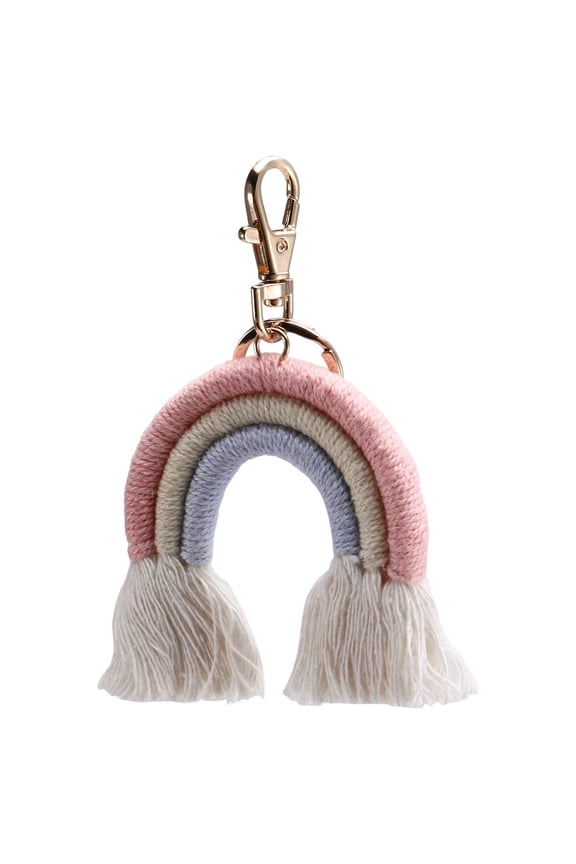 Weaving Rainbow Keychains for Women Boho Handmade Key Holder Keyring Macrame Bag Charm Car Hanging Jewelry Gifts, C