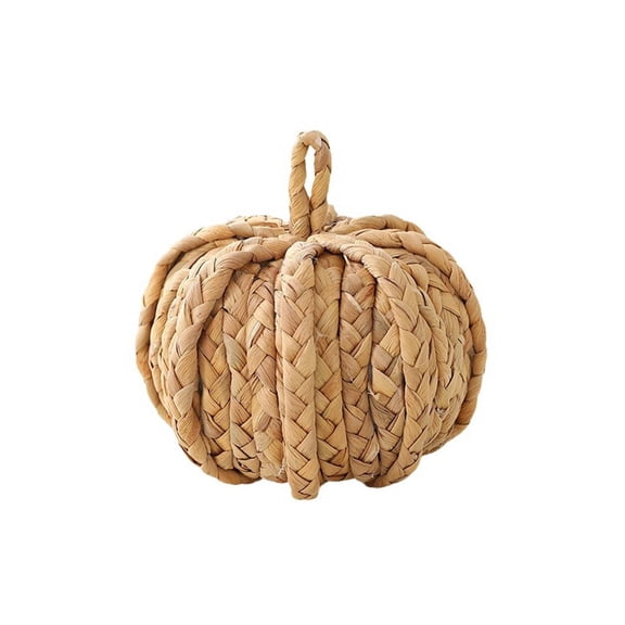 Weaving Rattan Pumpkin Fall Decoration, Handmade Fall Thanksgiving Pumpkin Table Decors, Artificial Woven Cattail Farmhouse Autumn Table Centerpieces for Harvest Halloween Home Porch Decor