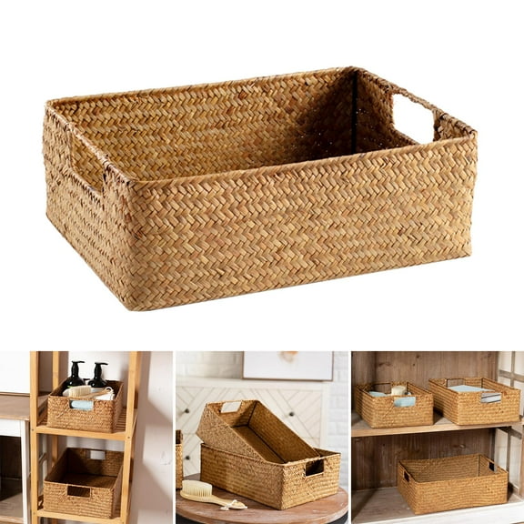 Weaving Storage Basket Seagrass Weaving Storage Basket Paper Rope Storage Basket Container Organizer Woven Basket for Bathroom Countertop Toilet M