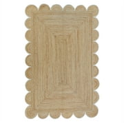 Weaving Village Scalloped Natural Jute Area Rug, Off White Color Trim, Size 2x3