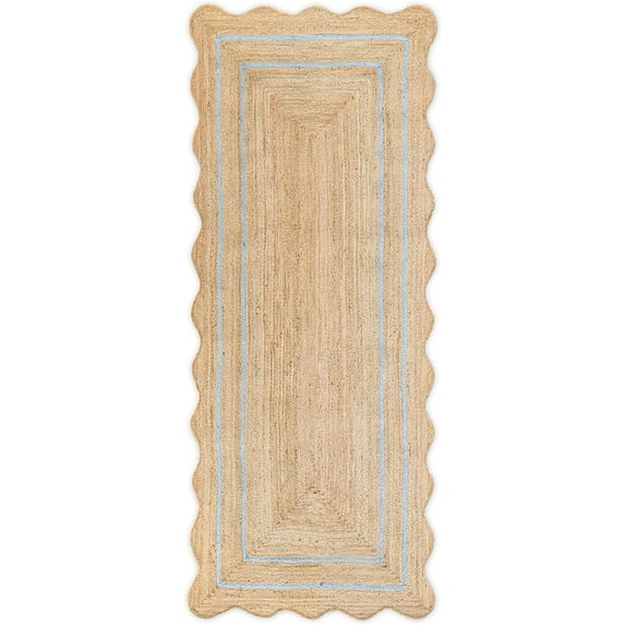 Weaving Village Wave Scalloped Natural Jute Rug Boho Jute Rug Entryway Runner Rug Farmhouse Scallop Rug, Gray (2'6"x12')