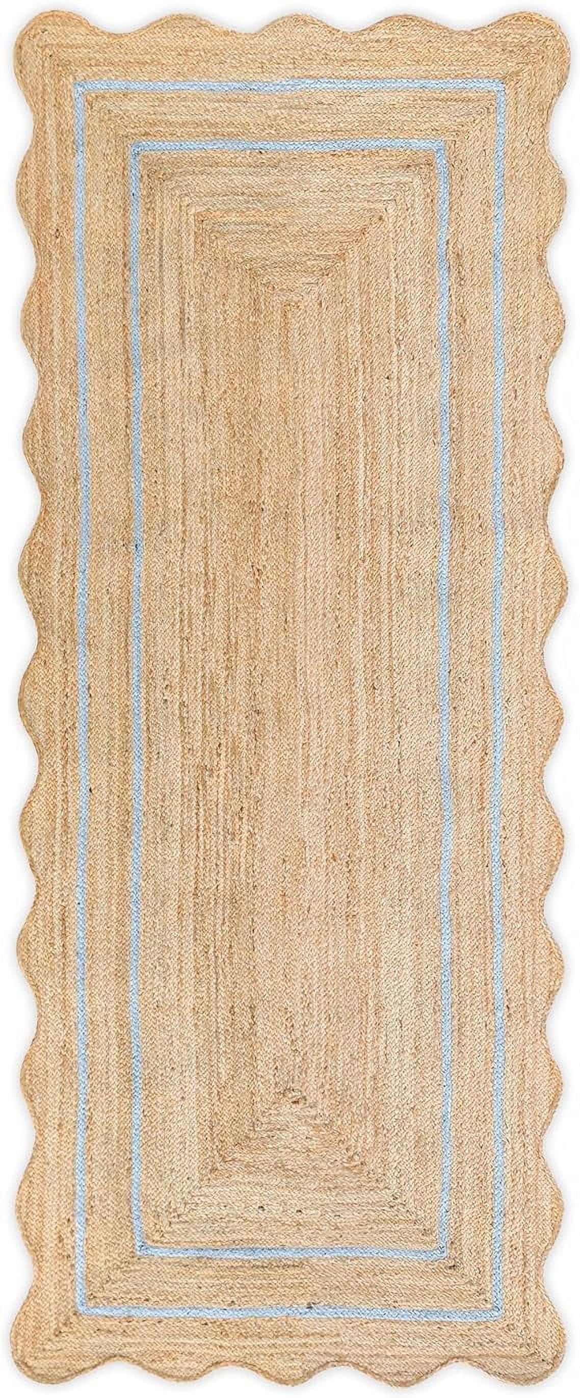 Weaving Village Wave Scalloped Natural Jute Rug Boho Jute Rug Entryway Runner Rug Farmhouse Scallop Rug, Gray (2'6"x18')