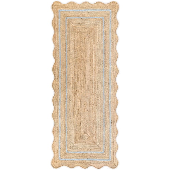Weaving Village Wave Scalloped Natural Jute Rug Boho Jute Rug Entryway Runner Rug Farmhouse Scallop Rug, Gray (2'x6')