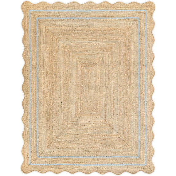 Weaving Village Wave Scalloped Natural Jute Rug Boho Jute Rug Entryway Runner Rug Farmhouse Scallop Rug, Gray (4'x6')