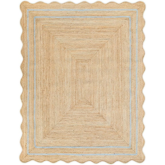 Weaving Village Wave Scalloped Natural Jute Rug Boho Jute Rug Entryway Runner Rug Farmhouse Scallop Rug, Gray (5'x7')
