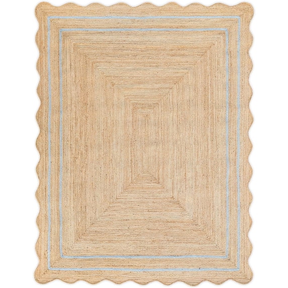 Weaving Village Wave Scalloped Natural Jute Rug Boho Jute Rug Entryway Runner Rug Farmhouse Scallop Rug, Gray (5'x7')