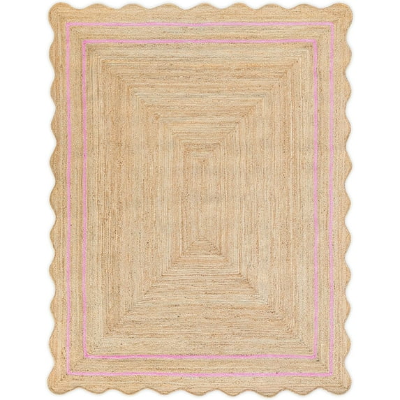 Weaving Village Wave Scalloped Natural Jute Rug Boho Jute Rug Entryway Runner Rug Farmhouse Scallop Rug, Light Pink (3'x5')