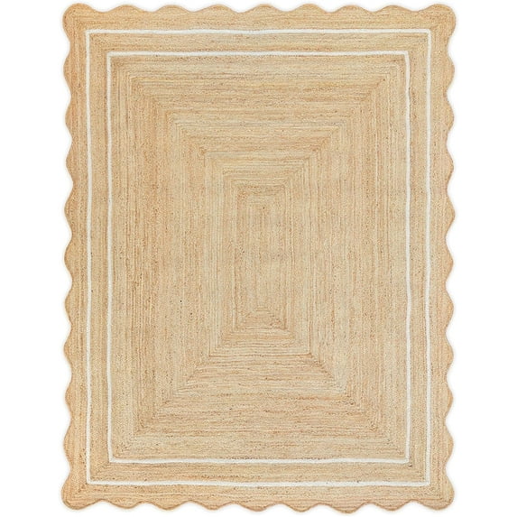 Weaving Village Wave Scalloped Natural Jute Rug Boho Jute Rug Entryway Runner Rug Farmhouse Scallop Rug, Off White (11'x14')