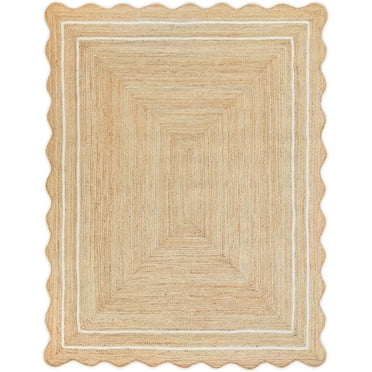 Weaving Village Wave Scalloped Natural Jute Rug Boho Jute Rug Entryway Runner Rug Farmhouse Scallop Rug, Off White (2'x3')