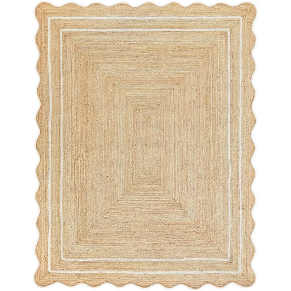 Weaving Village Wave Scalloped Natural Jute Rug Boho Jute Rug Entryway Runner Rug Farmhouse Scallop Rug, Off White (2'x3')
