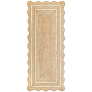 Weaving Village Wave Scalloped Natural Jute Rug Boho Jute Rug Entryway Runner Rug Farmhouse Scallop Rug, Off White (2'x6')