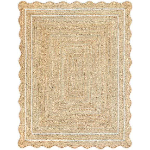 Weaving Village Wave Scalloped Natural Jute Rug Boho Jute Rug Entryway Runner Rug Farmhouse Scallop Rug, Off White (9'x12')