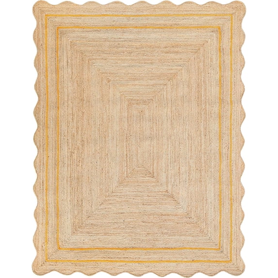 Weaving Village Wave Scalloped Natural Jute Rug Boho Jute Rug Entryway Runner Rug Farmhouse Scallop Rug, Yellow (2'x3')