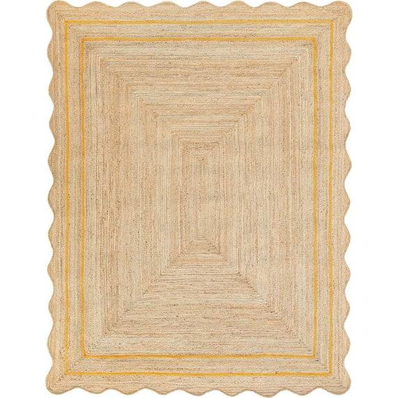 Weaving Village Wave Scalloped Natural Jute Rug Boho Jute Rug Entryway Runner Rug Farmhouse Scallop Rug, Yellow (8'x10')