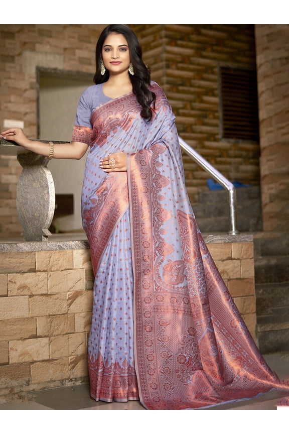 Weaving Work Wide Border Stunning Silk Festive Wear Saree With Rich Contrast Pallu – Blue Haze