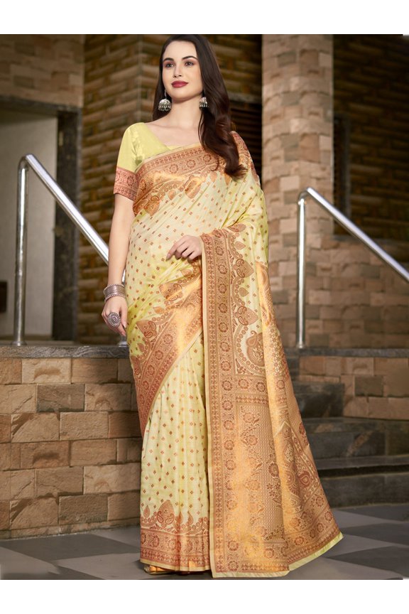 Weaving Work Wide Border Stunning Silk Festive Wear Saree With Rich Contrast Pallu – Tan Brown