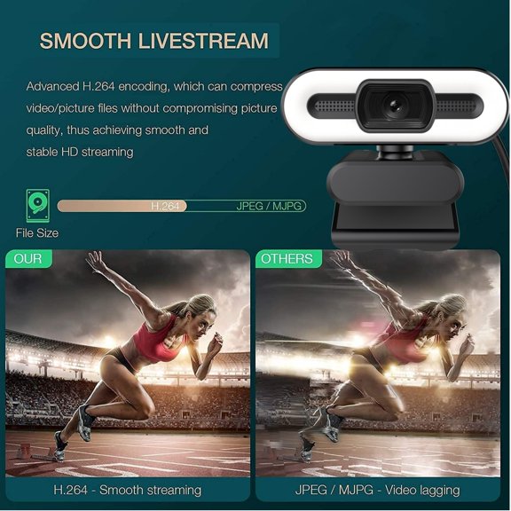 Web Camera, 1080P HD USB Webcam with Tripod, Built-in Microphone, Adjustable Light, Laptop Desktop PC Computer Web Camera for Live Streaming Video Calling Conferencing Recording Gaming
