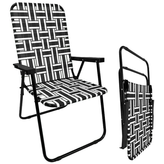 Web Chair – Lightweight & Portable – Retro Style Lawn Chair – High Back Design - Outdoor Chair for Backyard, Camping, Sporting Events, Concerts, Football Games – Easy Folding (Black/Grey) 1 Pack