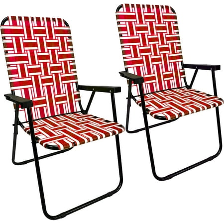 Web Chair – Lightweight & Portable – Retro Style Lawn Chair – High Back Design - Outdoor Chair for Backyard, Camping, Sporting Events, Concerts, Football Games – Easy Folding (Red) 2 Pack