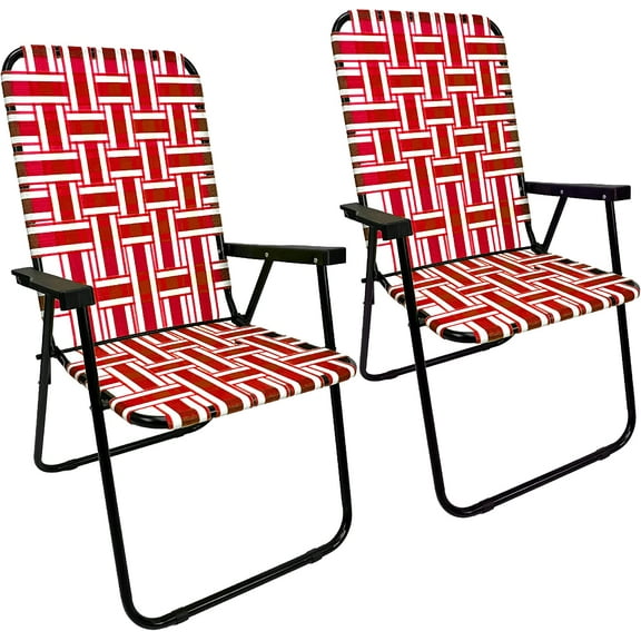 Web Chair – Lightweight & Portable – Retro Style Lawn Chair – High Back Design - Outdoor Chair for Backyard, Camping, Sporting Events, Concerts, Football Games – Easy Folding (Red) 2 Pack
