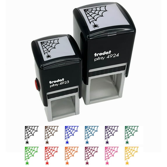 Web Corner With Spider Halloween Self-Inking Rubber Stamp Ink Stamper - Blue Ink - Large 1-1/2 Inch