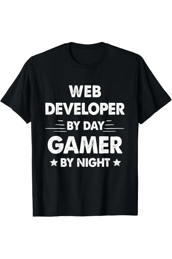 Web Developer By Day Gamer By Night Coding Tech Video Gaming Unisex T-Shirt, S-5XL