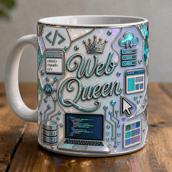 Web Queen Mug 3D Effect for Web Developers, Coding Coffee Cup Gift