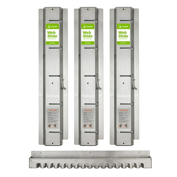 Web Slide 3-Pack Basics Rail System with Storage Rack, Stainless Steel - Perfect for Dynamic Warm-ups, CrossFit, Stretching, and Strength Building - Physical Rehab Equipment for Clinic, Home, or Gym