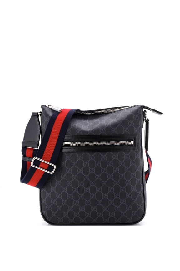 Pre-Owned Web Strap Front Zip Messenger Bag GG Coated Canvas Medium By Rebag