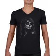 thumbnail image 1 of Web Sugar Skull V-Neck T-shirt Black White Monochrome Gothic Beauty Elegant Day of the Dead Dia de Los Muertos Tee, 1 of 7