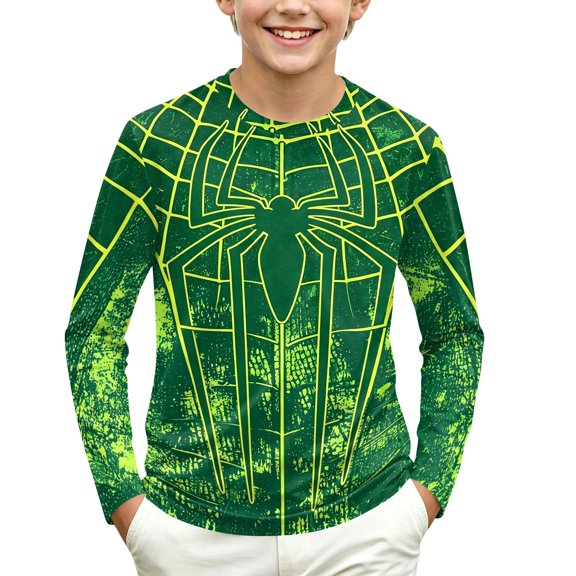 Web Warrior Cosplay Boys Halloween Costume Long Sleeve Neck T-Shirt Graphic Print for Sexy Halloween Cos for Club Party Green 130