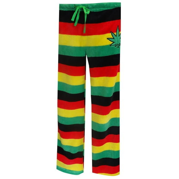 Mens Weedman Ganja Pot Leaf Rasta Stripe Plush Loungepants