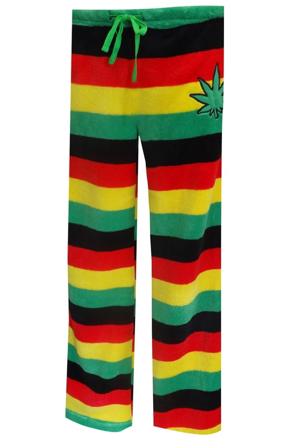 Mens Weedman Ganja Pot Leaf Rasta Stripe Plush Loungepants