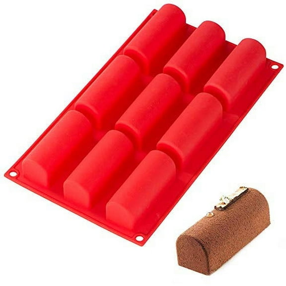 Webake Twinkie Pan Silicone Cake Mold For 3D Cylinder Mousse, DIY Muffin Pudding Cake Molds Oblong 9 Cavity (Red)