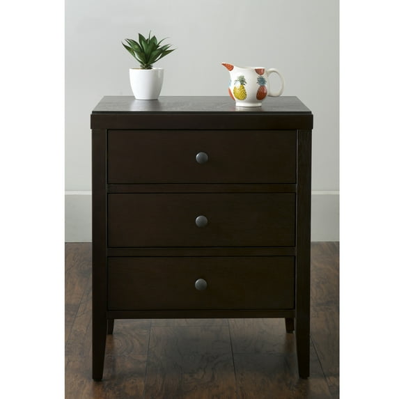 Webb Brown Solid Wood 3 Drawer Nightstand with Black Accents by East at Main 18.5"x15"x23"