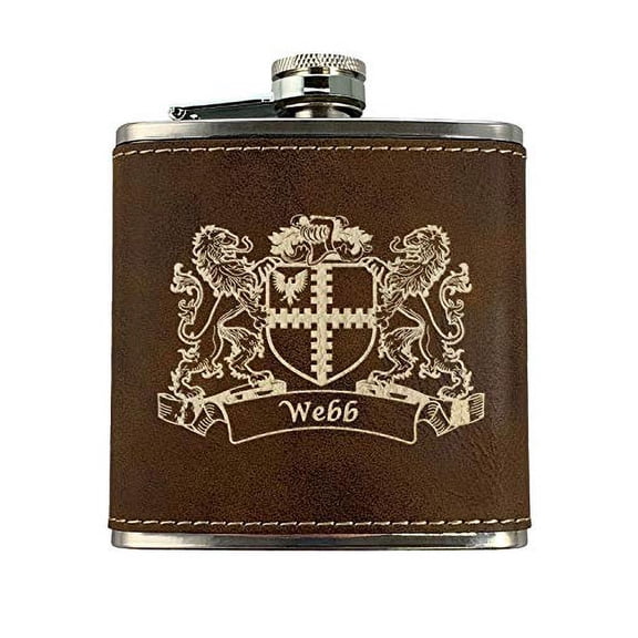 Webb Irish Coat of Arms Leather Flask - Rustic Brown