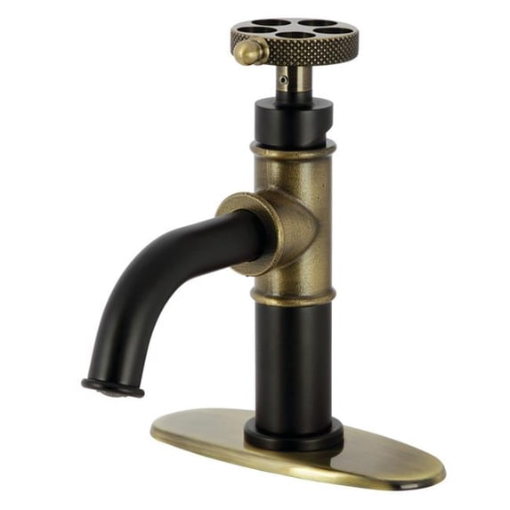 Webb Single-Handle Bathroom Faucet with Push Pop-Up, Matte Black & Antique Brass