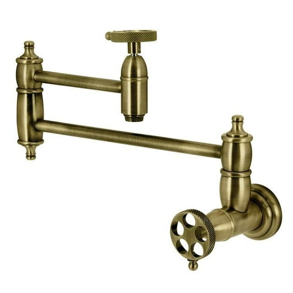 Webb Wall Mount Pot Filler with Knurled Handle, Antique Brass