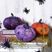 Halloween Plush Webbed Pumpkin Decor - Orange or Purple