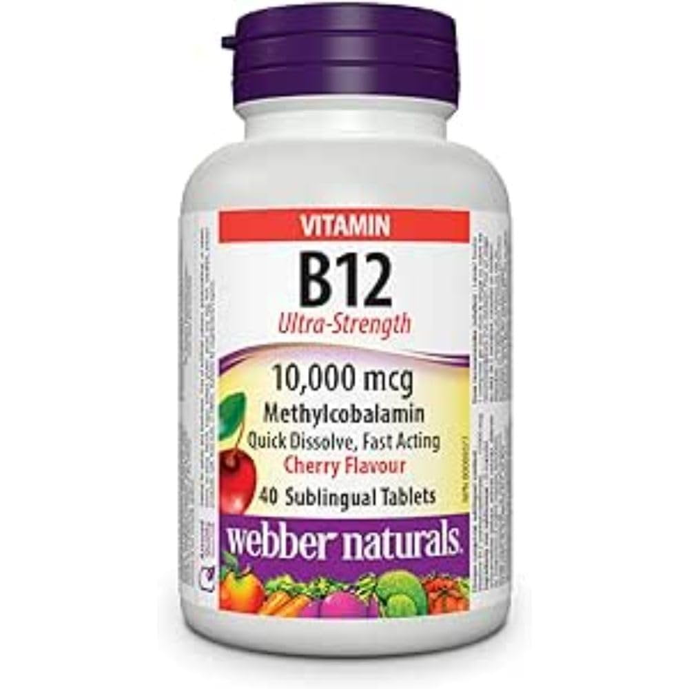 Webber Naturals B12 Ultra-Strength 10,000 mcg , Cherry Flavour, 40 Sublingual Tablets