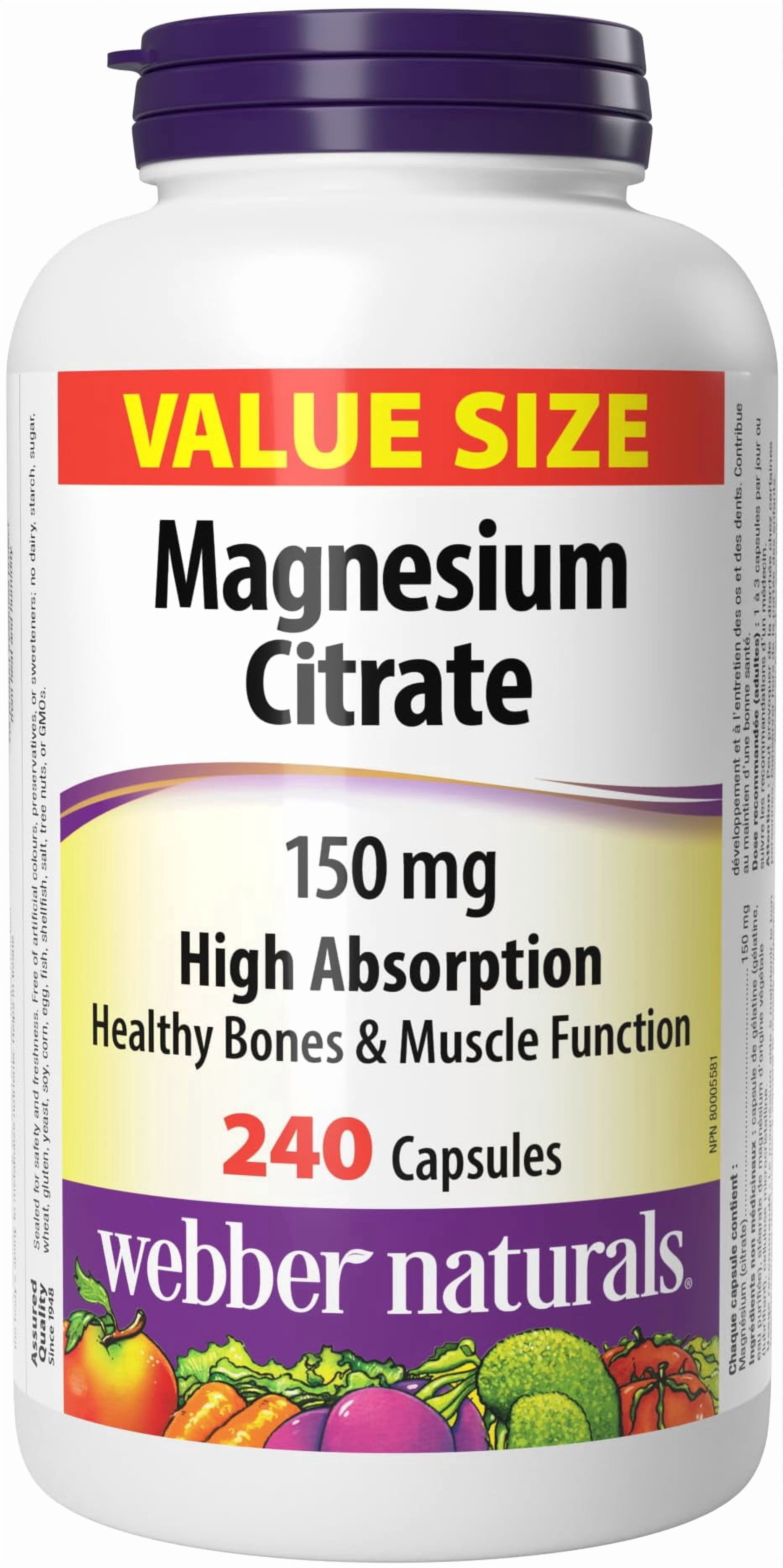 Webber Naturals Magnesium Citrate 150 mg 240 Capsules Value Size ...
