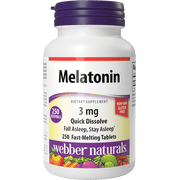 Webber Naturals Melatonin 3 mg, Easy Dissolve, 250 Tablets, for Sleep Support, Gluten Free, Non-GMO, Suitable for Vegetarians