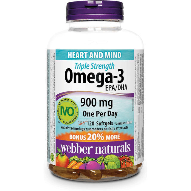 Webber Naturals Triple Strength Omega-3 Fish Oil 900 mg, 120 Enteric ...